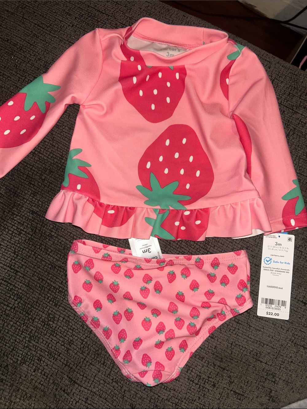 Carter's Pink Strawberry Rash Guard Swim Set